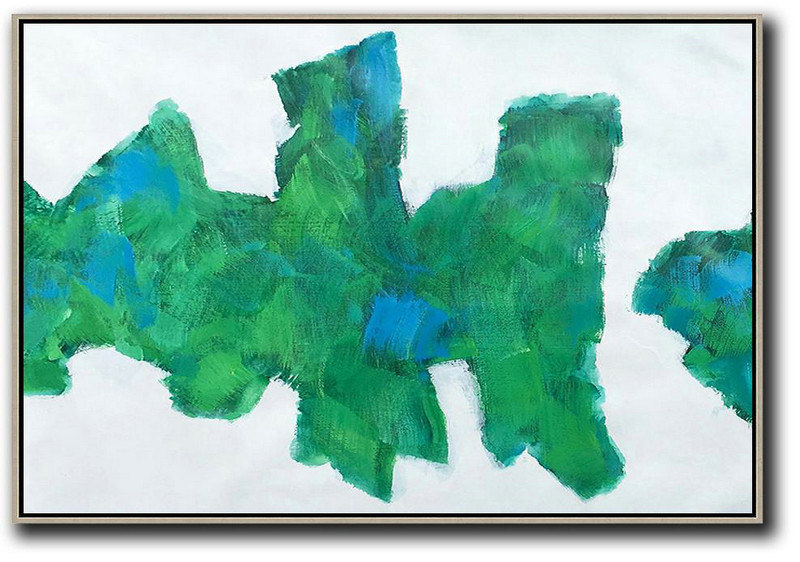 Huge Abstract Painting On Canvas,Horizontal Abstract Landscape Art,Abstract Painting Modern Art,White,Green,Blue.etc